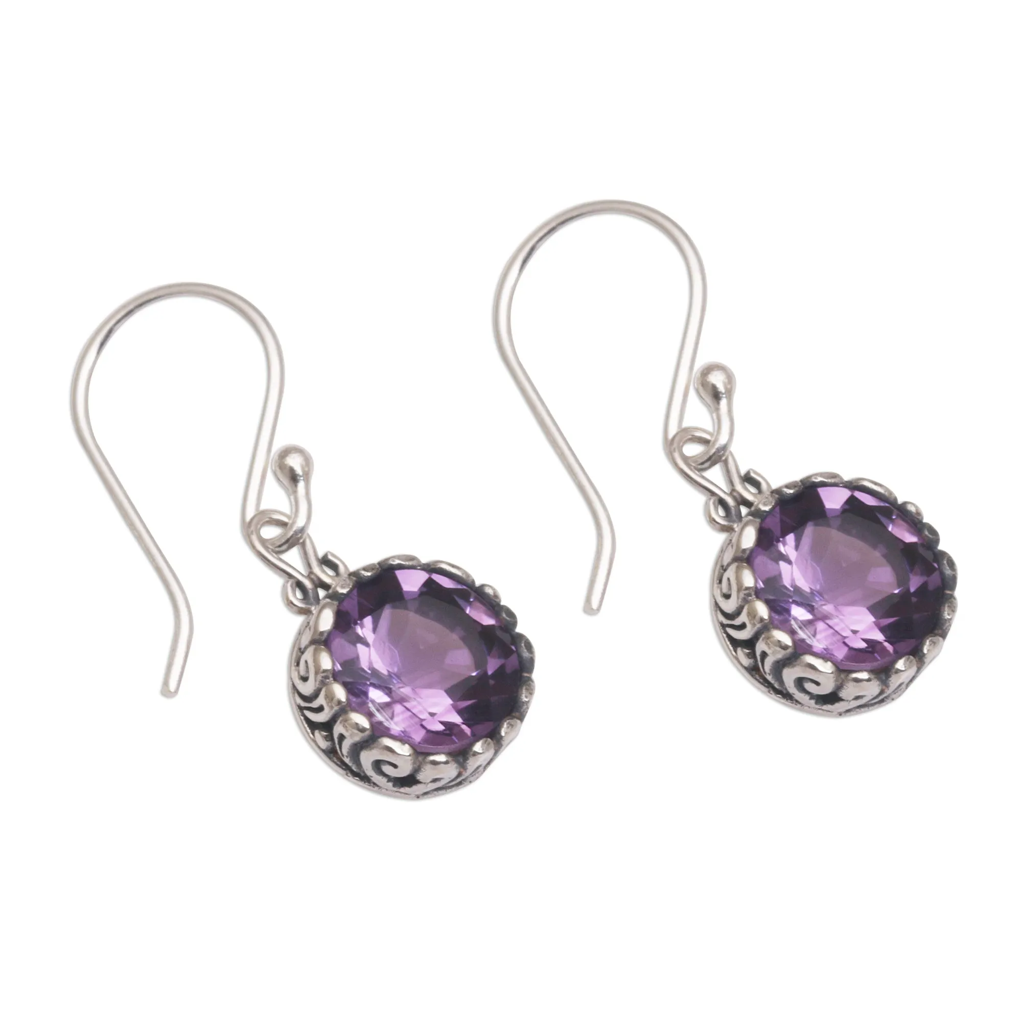 Amethyst Round Faceted Dangle Earrings - Temptation Purple | NOVICA