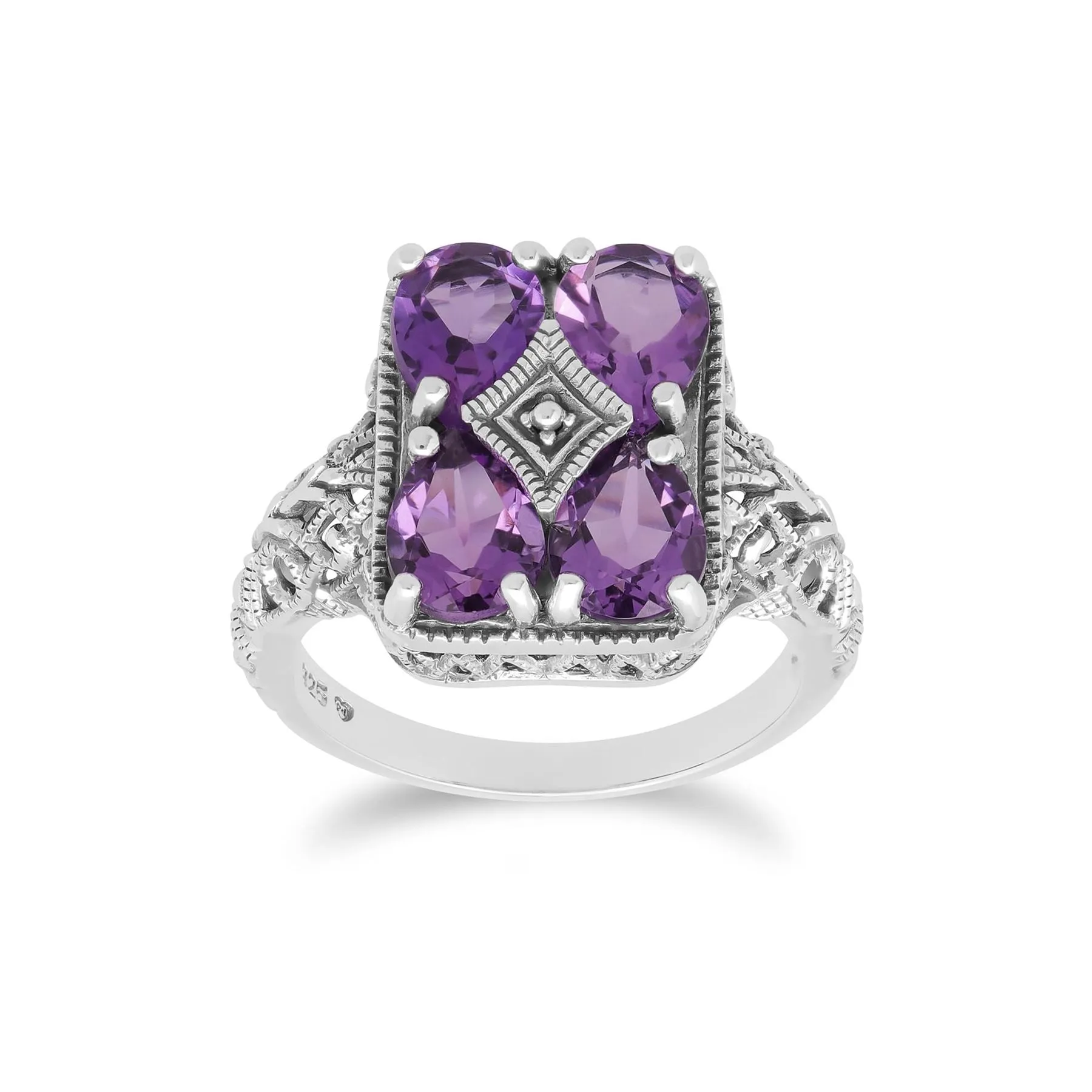 Art Nouveau Inspirierter Amethyst Aussage Ring in 925 Sterling Silber