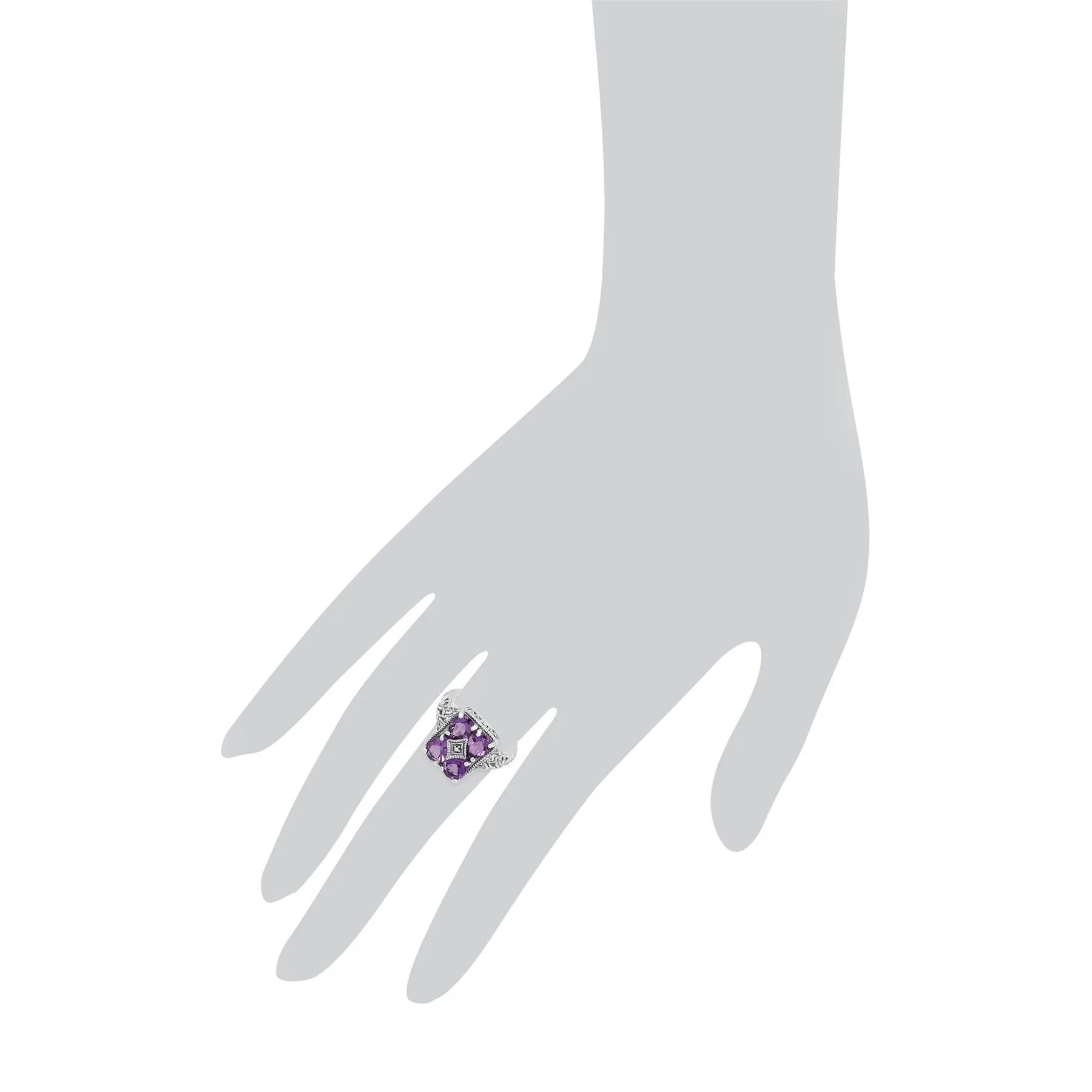Art Nouveau Inspirierter Amethyst Aussage Ring in 925 Sterling Silber