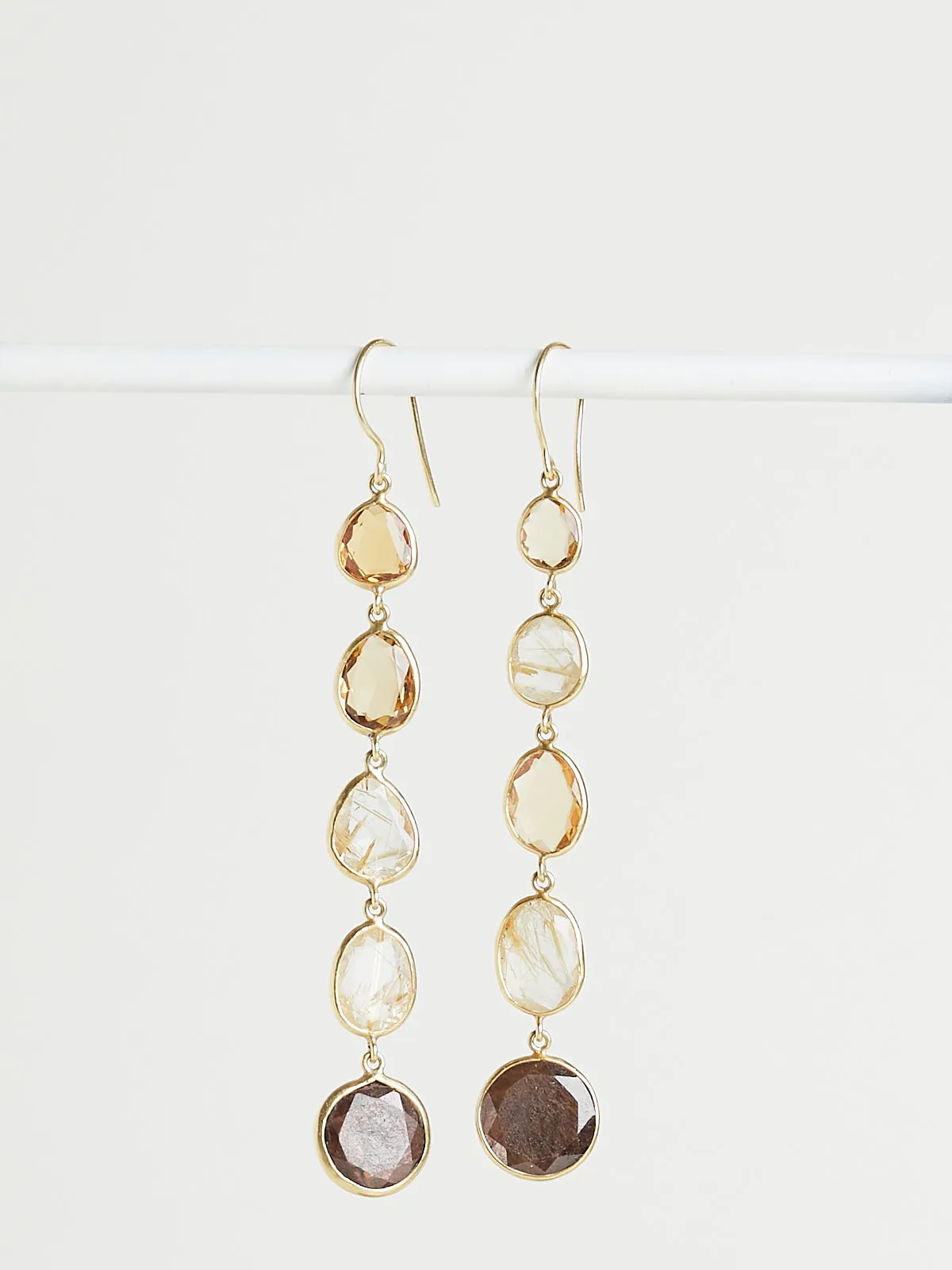Autumn Harvest Long Drop Earrings in 18k Yellow Gold with Mixed Stones