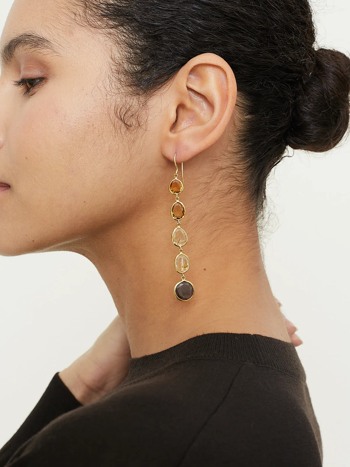 Autumn Harvest Long Drop Earrings in 18k Yellow Gold with Mixed Stones