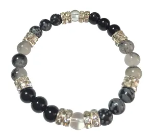 Balance: Natural Onyx, Snowflake Obsidian, and Tourmalinated Quartz Beaded Stretch Bracelet