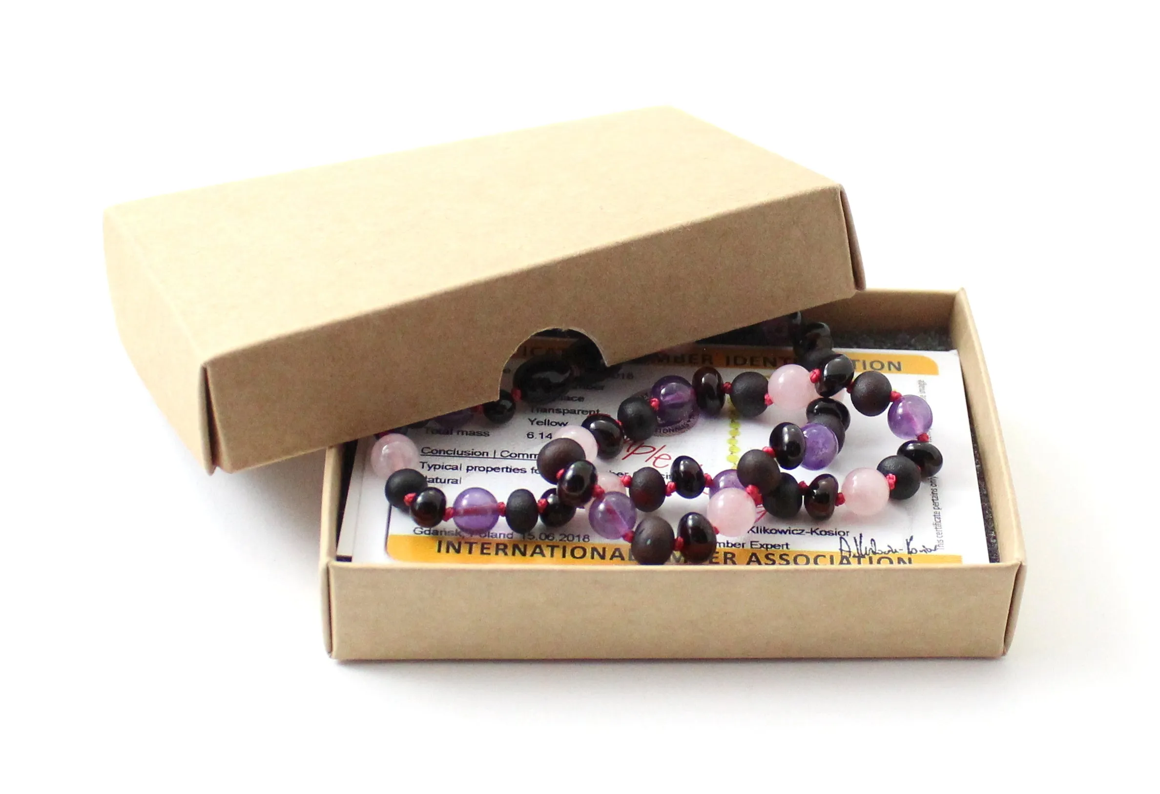 Baltic Amber, Amethyst and Rose Quartz Necklace Children Adult