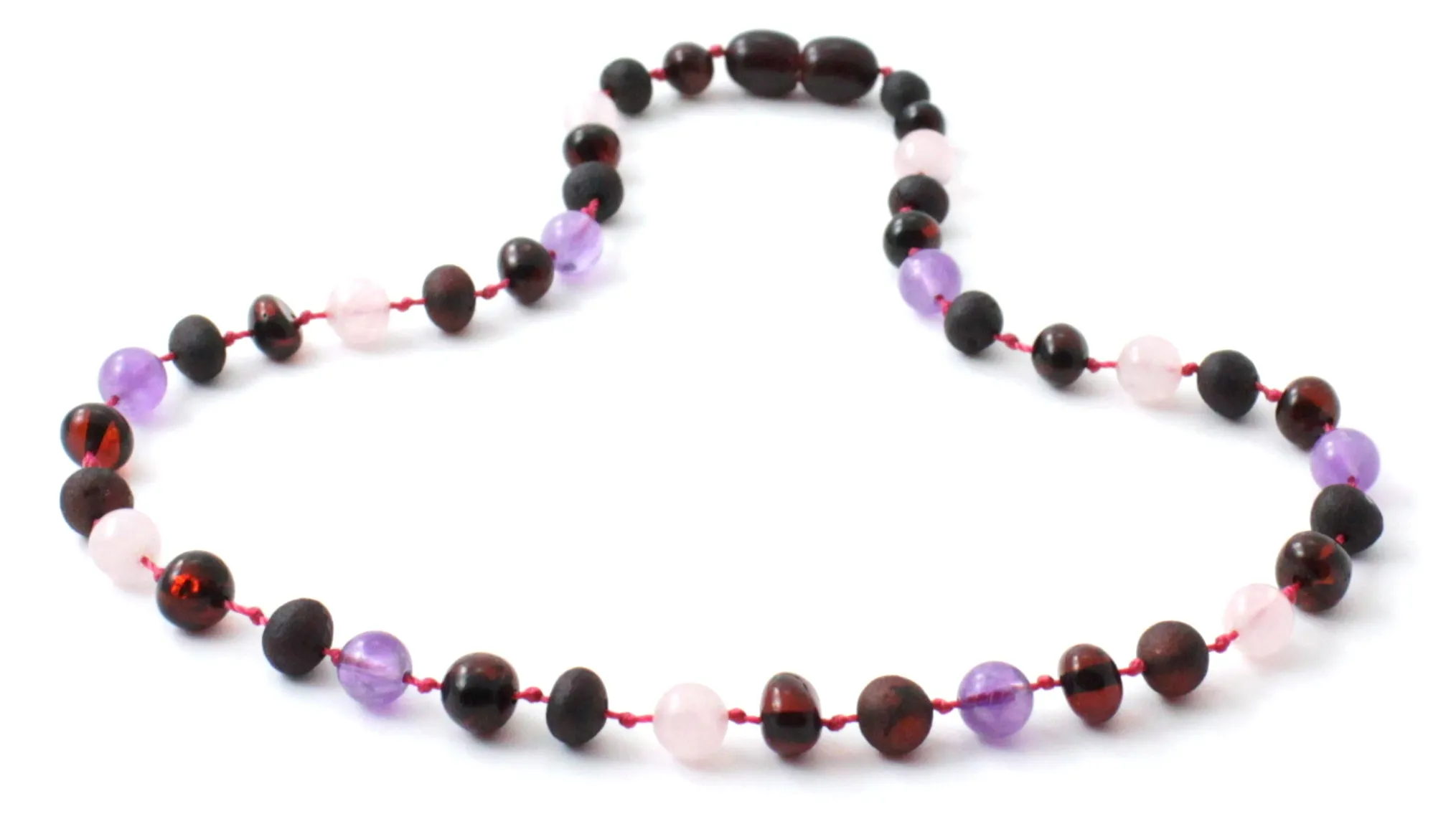 Baltic Amber, Amethyst and Rose Quartz Necklace Children Adult