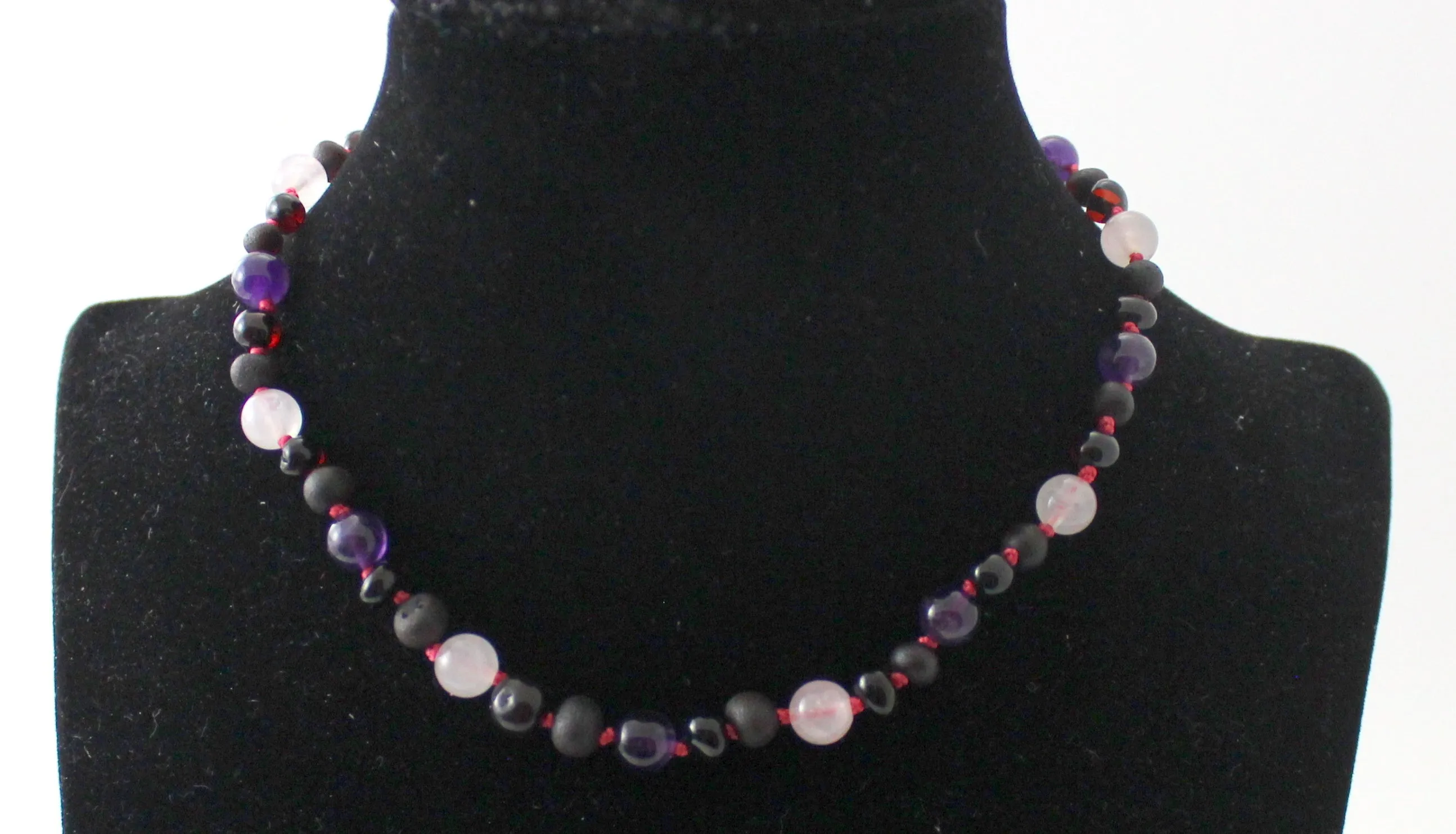 Baltic Amber, Amethyst and Rose Quartz Necklace Children Adult