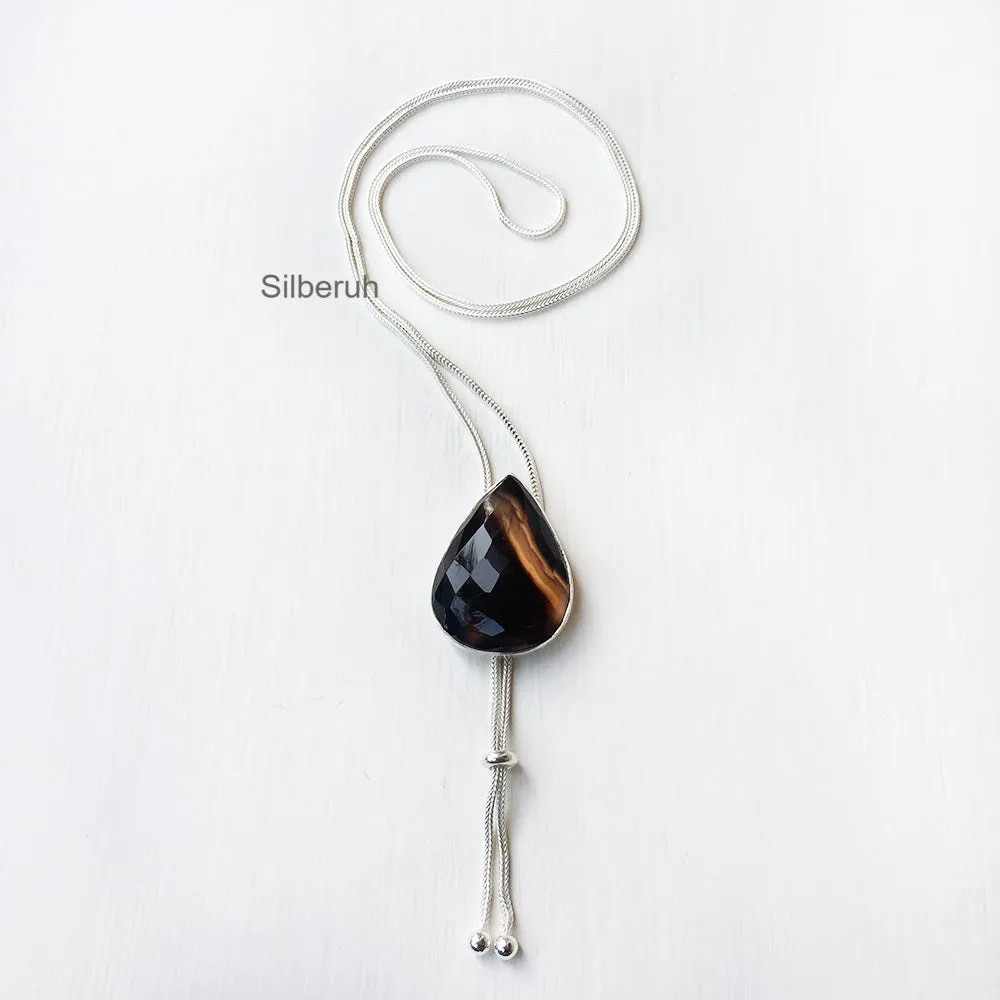 Banded Agate Silver Necklace