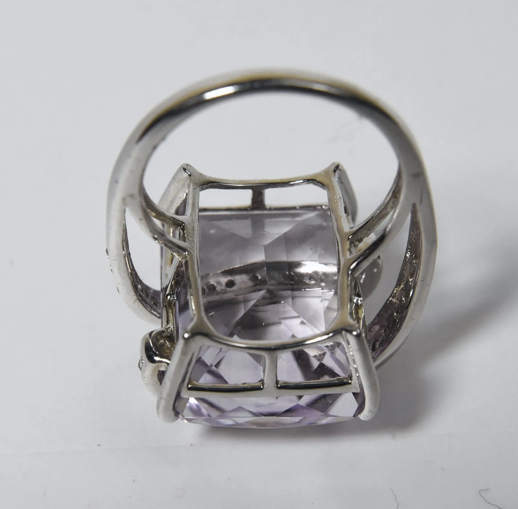 Beautiful Large Amethyst Sterling Silver and Cubic Zirconia Ring - Size 8