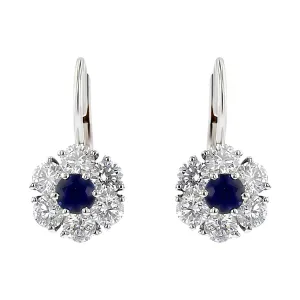 Blue Sapphire and Diamond Halo Drop Earrings