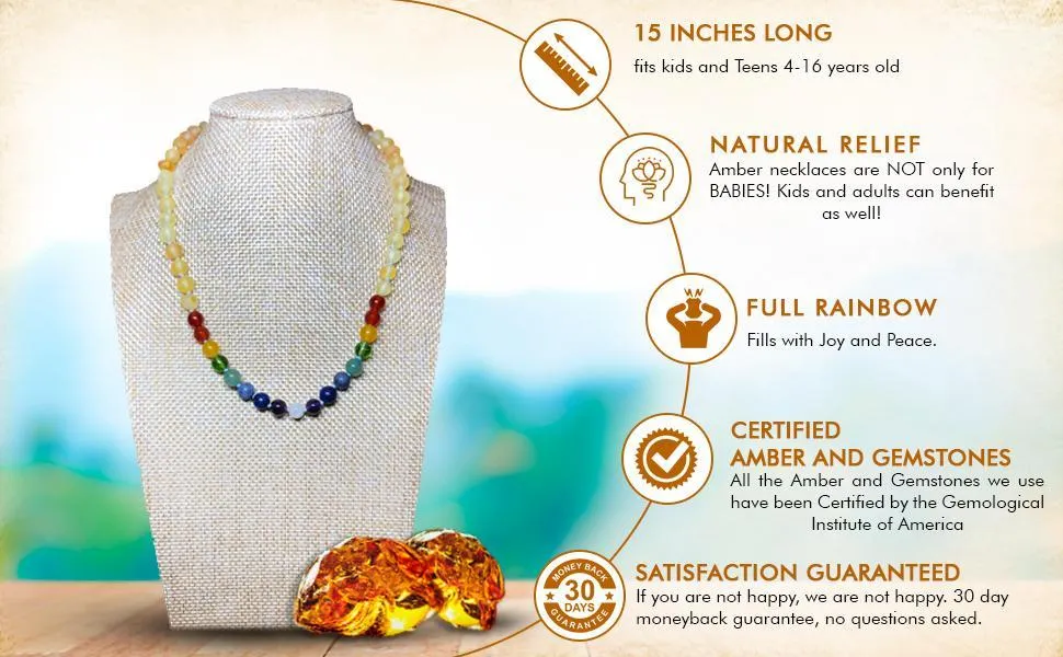 Boost Immune System with Rainbow Amber Necklace for Kids