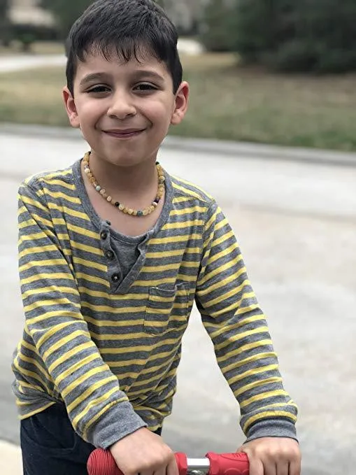 Boost Your Kid's Immune System with Amber   Blue Big Kids Necklace - Natural Relief for Sinus Issues, Headaches, and More!
