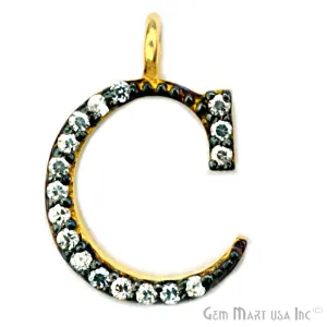'C' Alphabet Charm CZ Pave Gold Vermeil Charm for Bracelet & Pendants