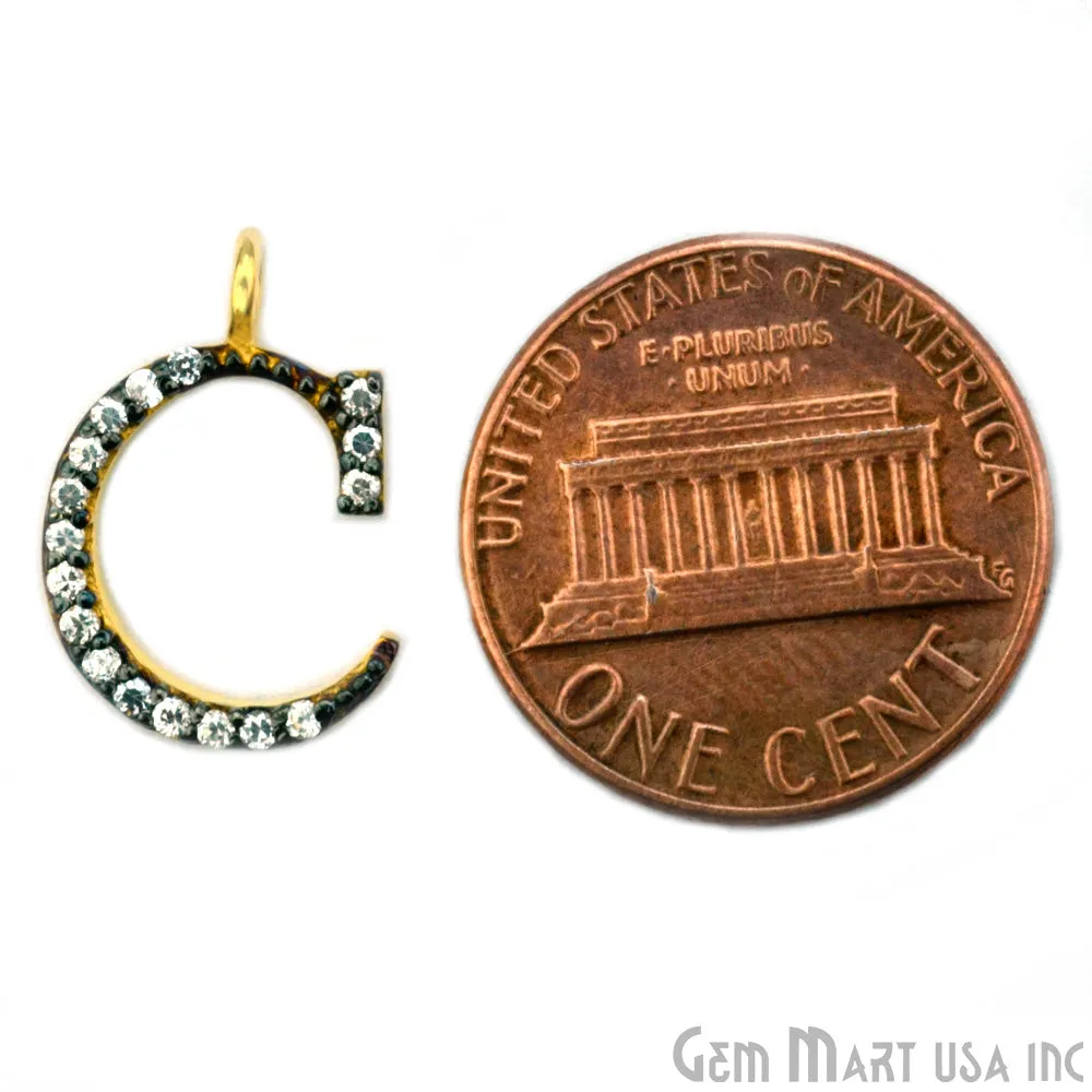 'C' Alphabet Charm CZ Pave Gold Vermeil Charm for Bracelet & Pendants