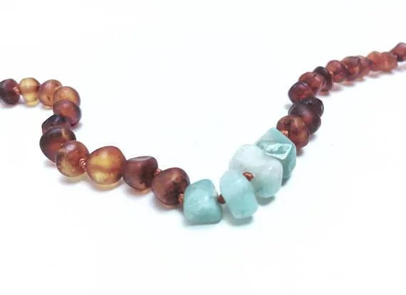 Canyon Leaf Baltic Amber   Amazonite Necklace (Adult's Sizes)