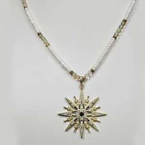 Citrine and Freshwater Pearl Rondelle Necklace with Gold-Plated Snowflake Pendant