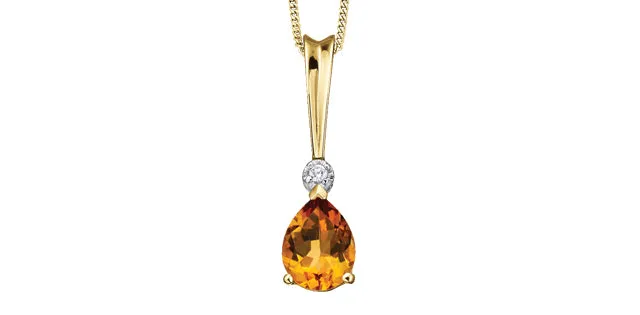 Citrine Diamond Dangly Pendant in Yellow Gold
