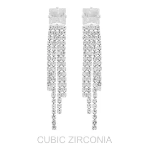 Cubic Zirconia Gemstone Post Tassel Earrings