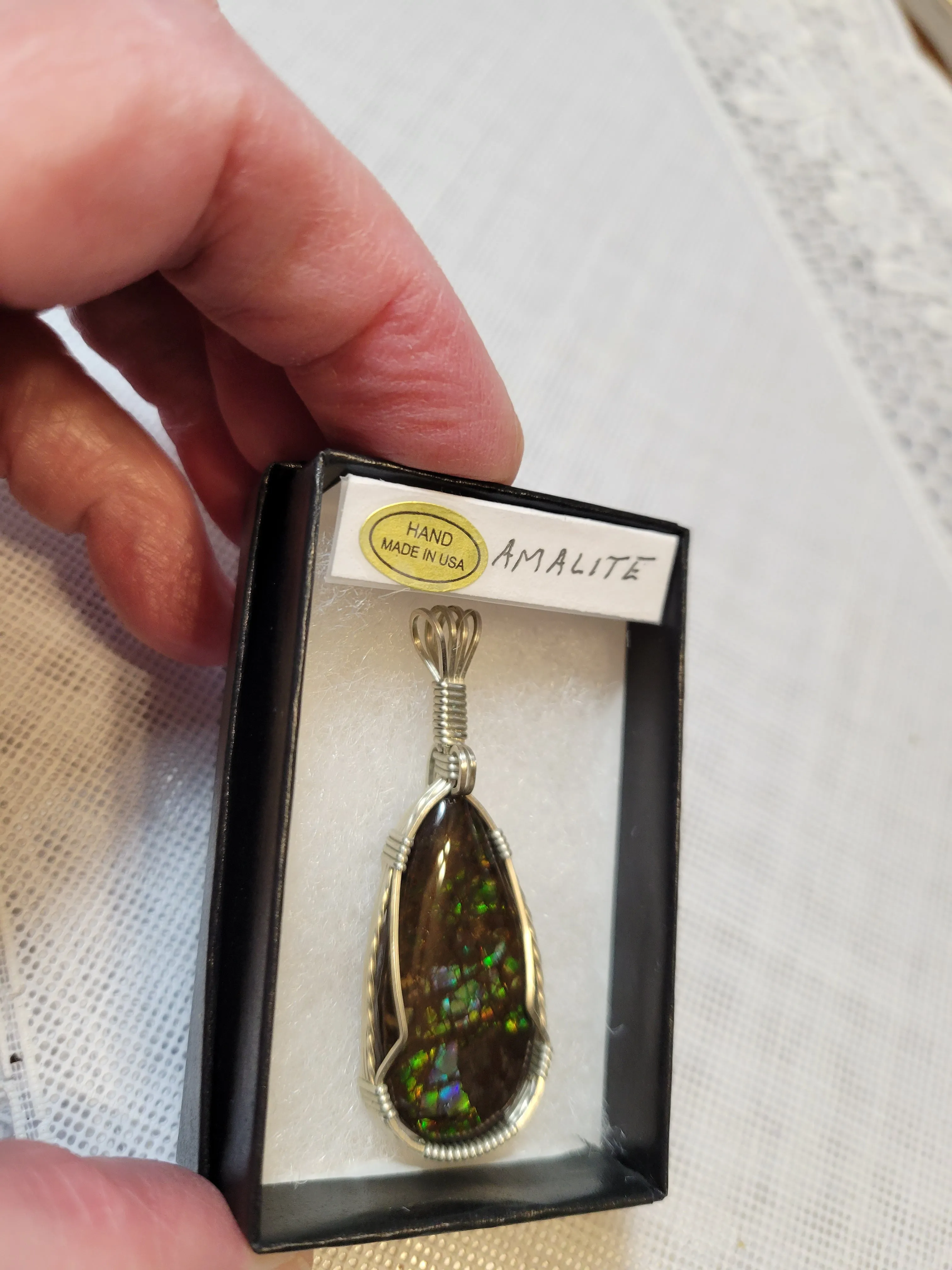 Custom Wire Wrapped Ammolite Necklace/Pendant Sterling Silver