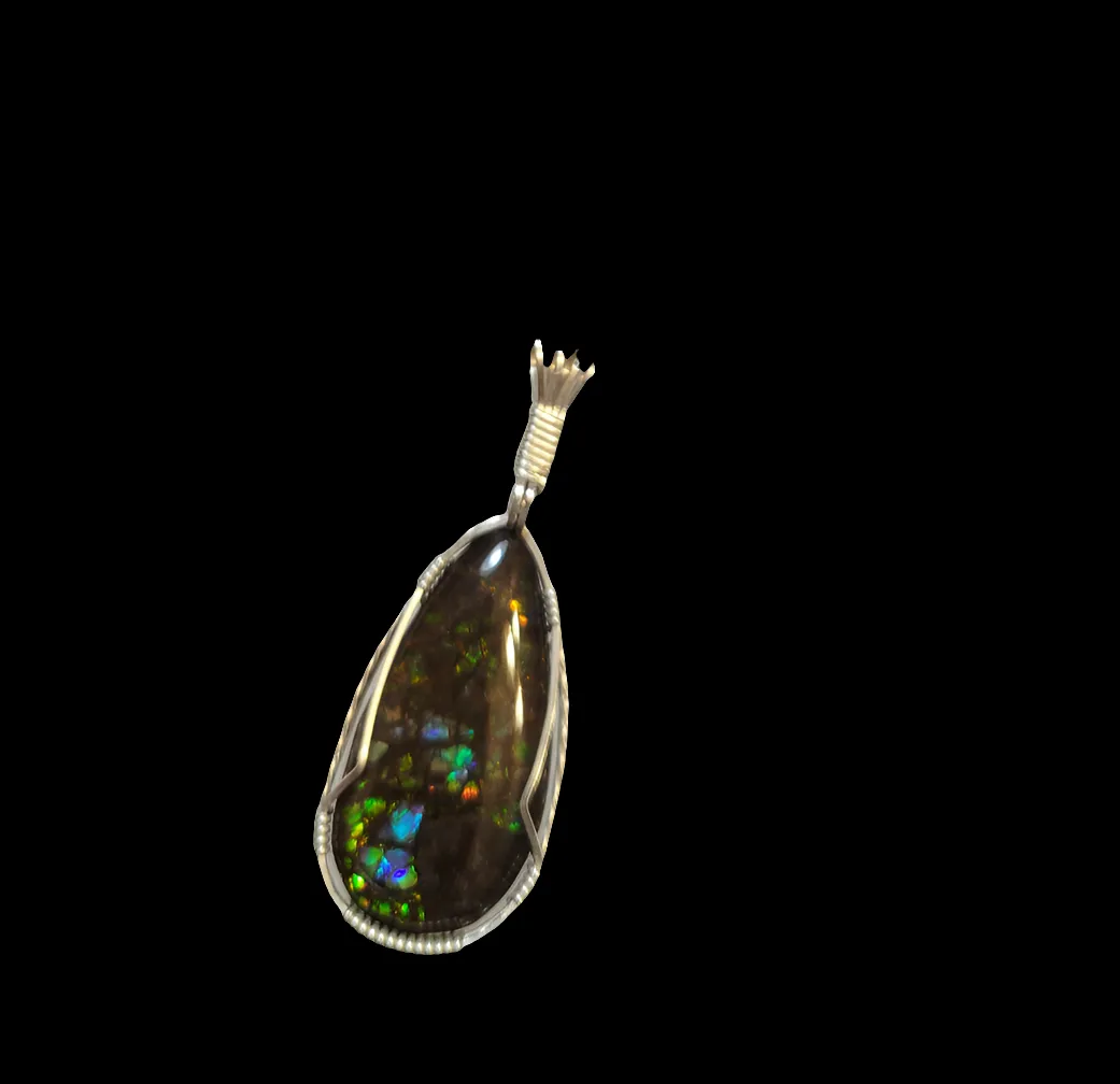 Custom Wire Wrapped Ammolite Necklace/Pendant Sterling Silver