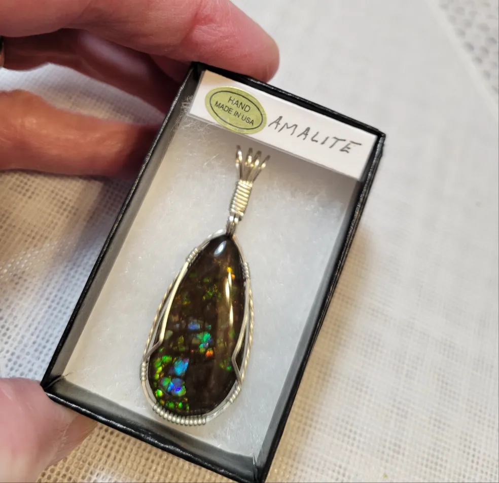 Custom Wire Wrapped Ammolite Necklace/Pendant Sterling Silver