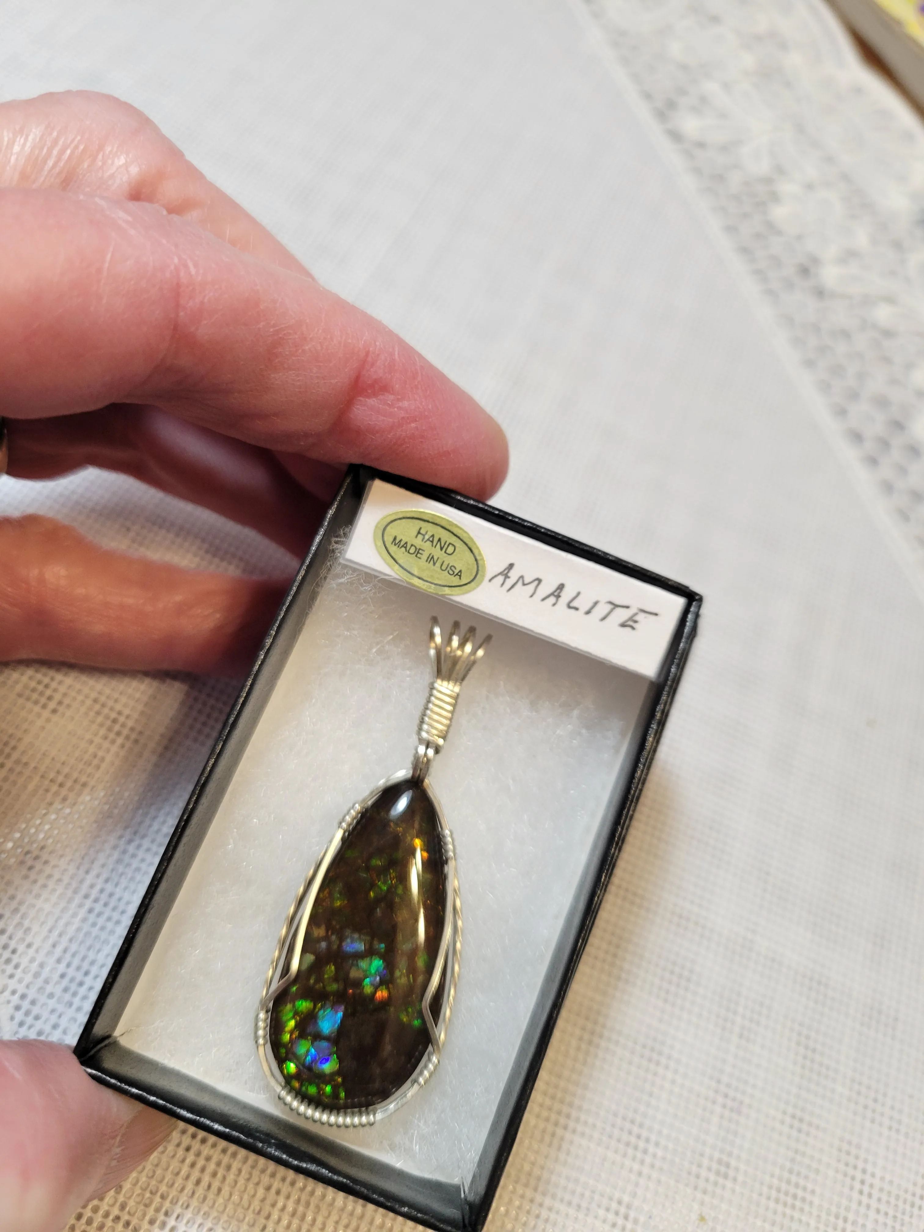 Custom Wire Wrapped Ammolite Necklace/Pendant Sterling Silver