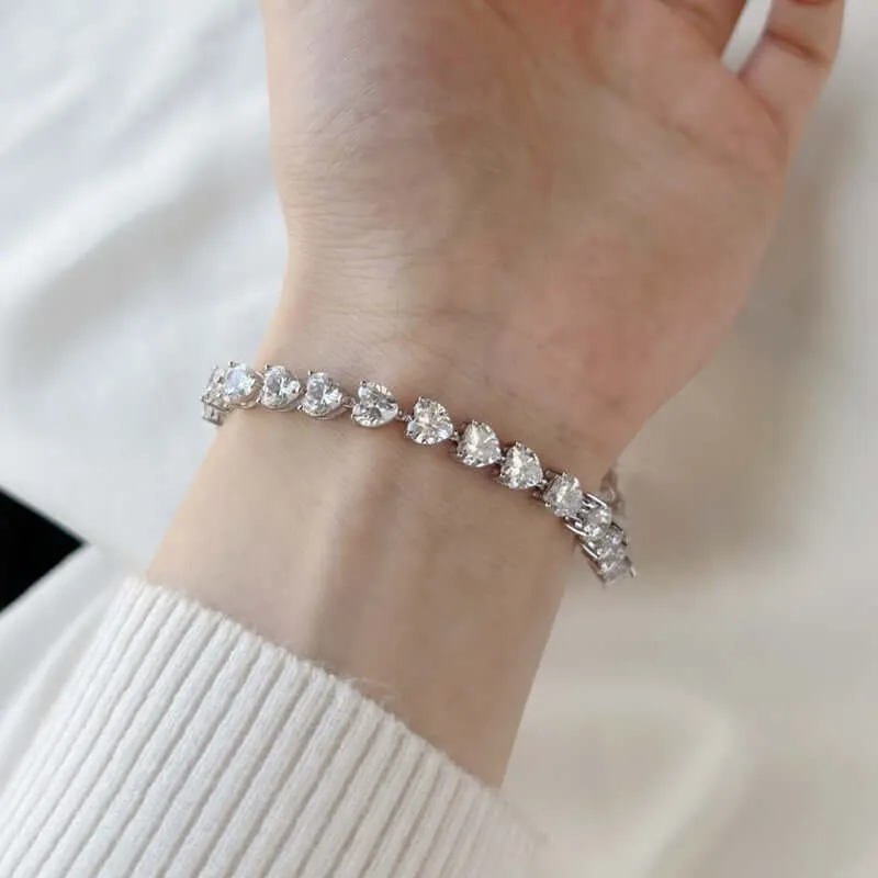 Cute Heart Shaped Zircon Tennis Bracelet Silver