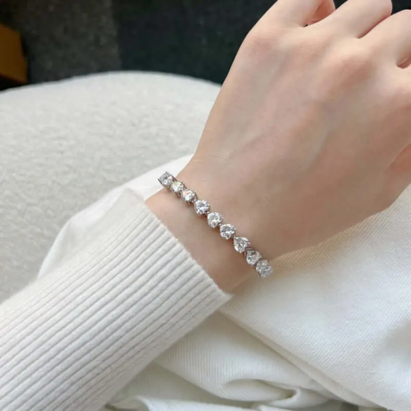 Cute Heart Shaped Zircon Tennis Bracelet Silver