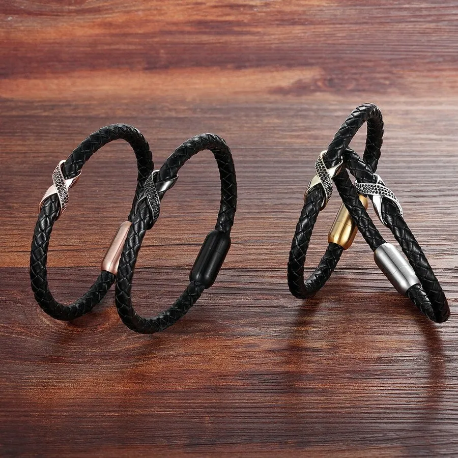 Design with Magnet Clasp Cubic Zircon 4 Colors Genuine Leather Bracelets