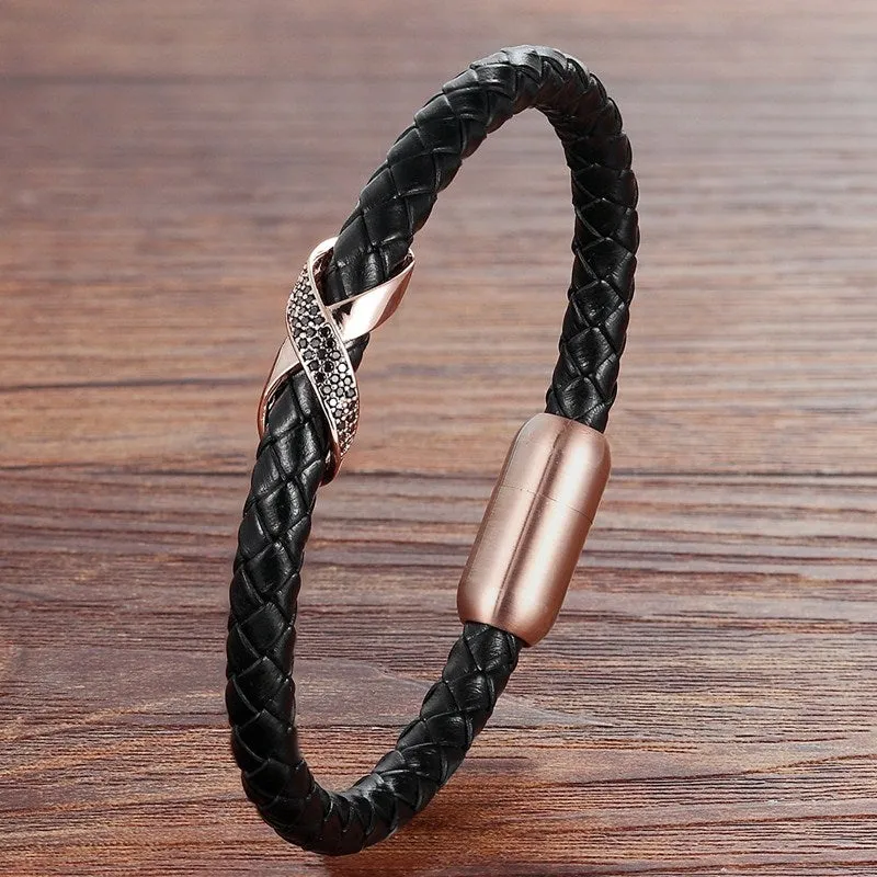 Design with Magnet Clasp Cubic Zircon 4 Colors Genuine Leather Bracelets