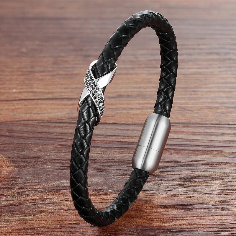 Design with Magnet Clasp Cubic Zircon 4 Colors Genuine Leather Bracelets