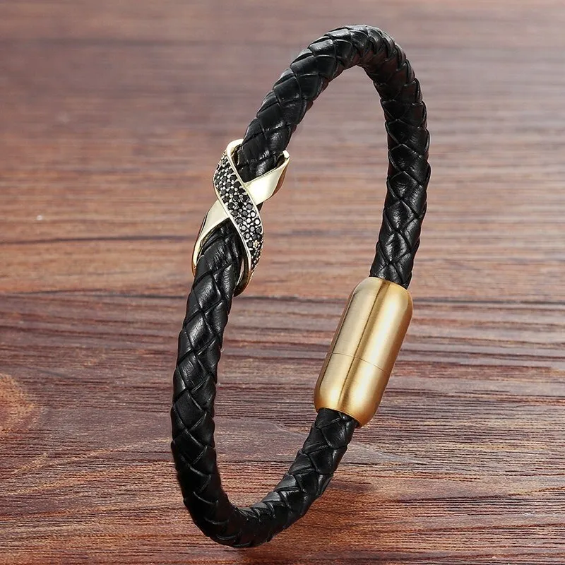 Design with Magnet Clasp Cubic Zircon 4 Colors Genuine Leather Bracelets