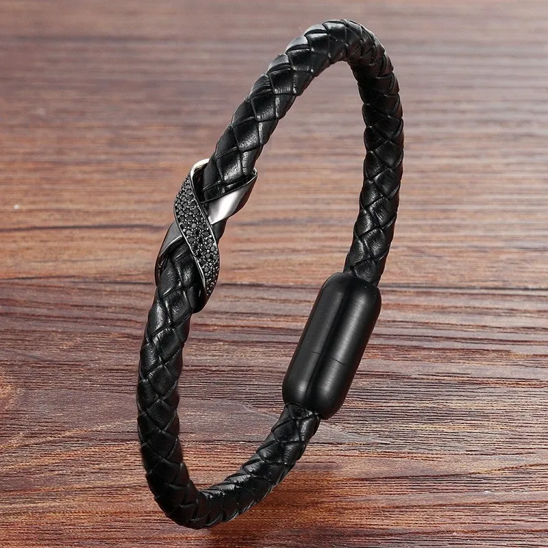 Design with Magnet Clasp Cubic Zircon 4 Colors Genuine Leather Bracelets