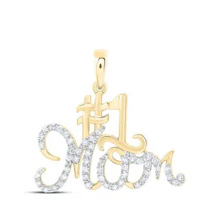 Diamond Round Mom #1 Charm Pendant 10k Yellow Gold