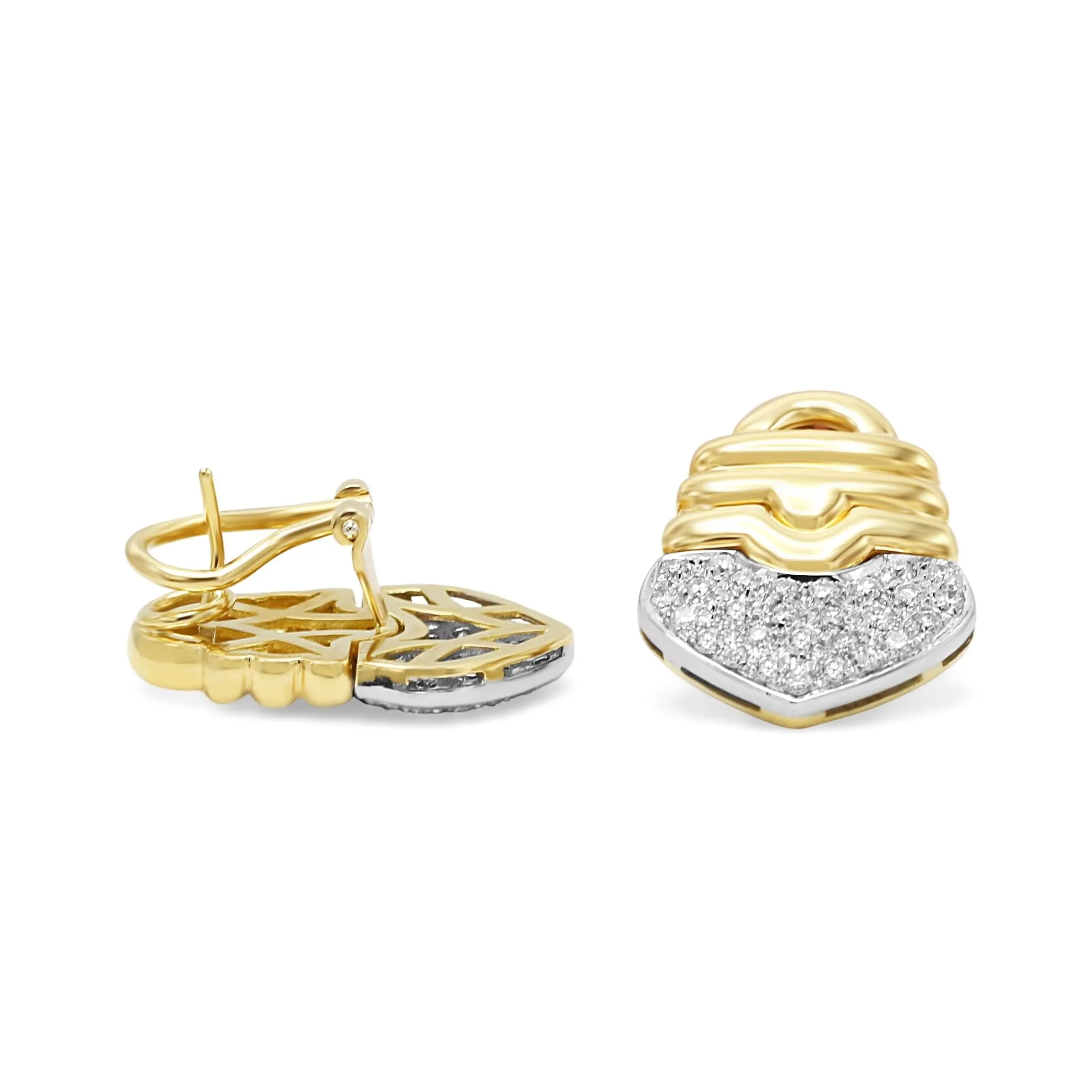 Diamond Set Two Colour Drop Earrings  - 18ct Gold