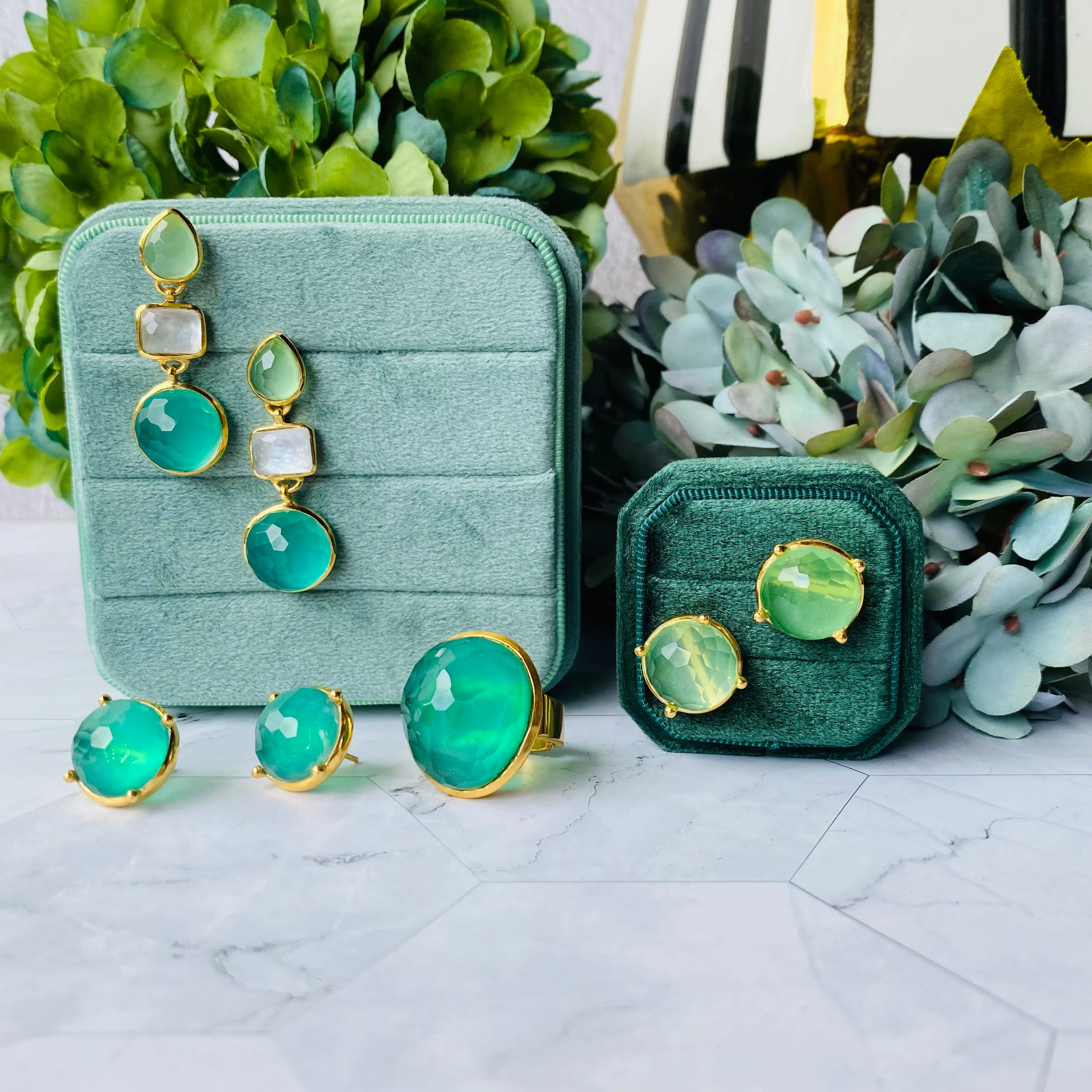 Earrings - Prehnite Doublet Studs