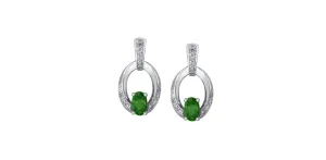 Emerald Open Circle Diamond Drop Earrings in White Gold