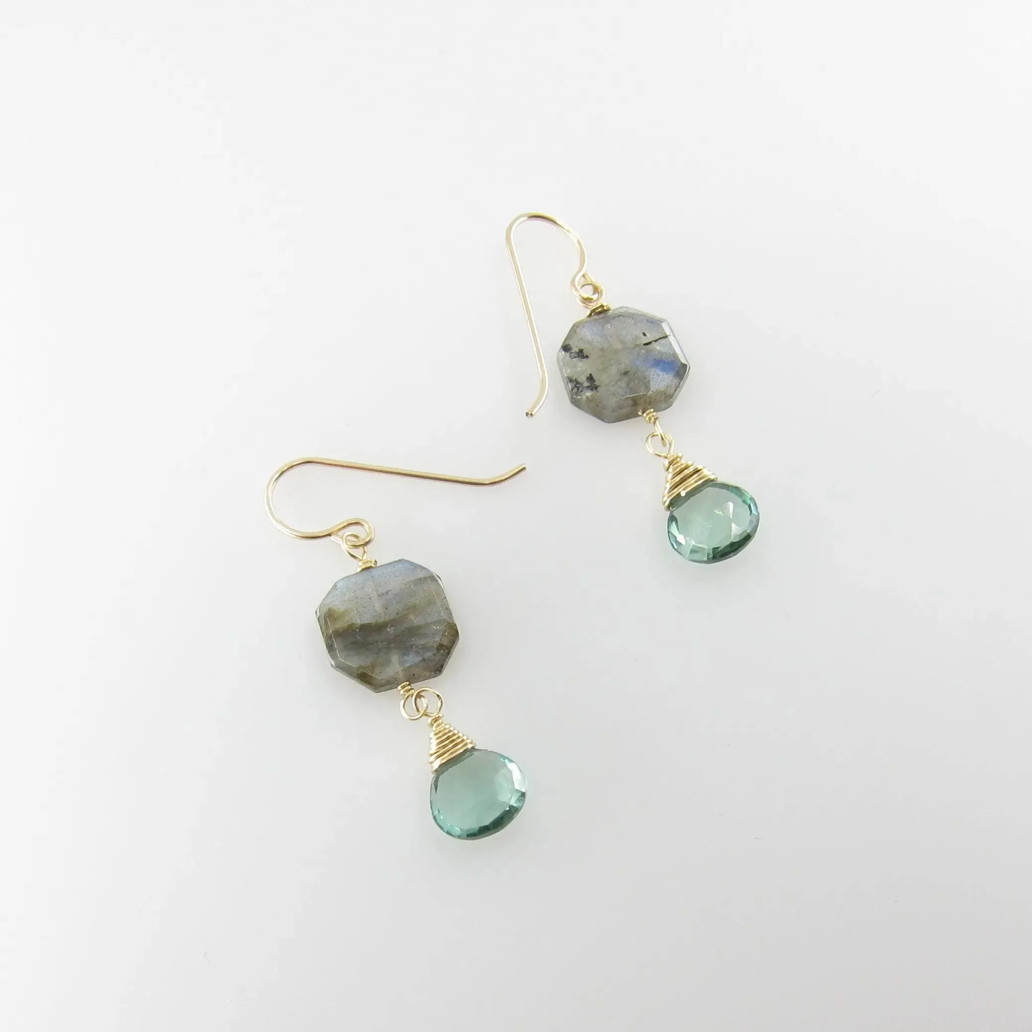Faceted Labradorite and Indicolite Teardrop Earrings