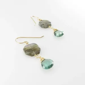 Faceted Labradorite and Indicolite Teardrop Earrings