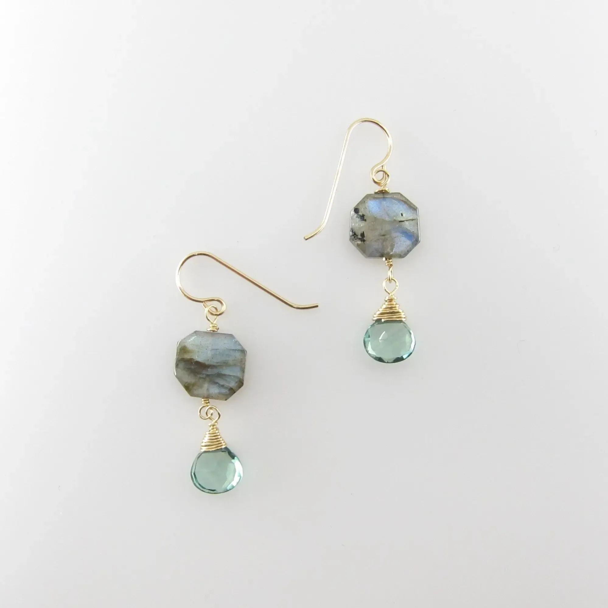 Faceted Labradorite and Indicolite Teardrop Earrings