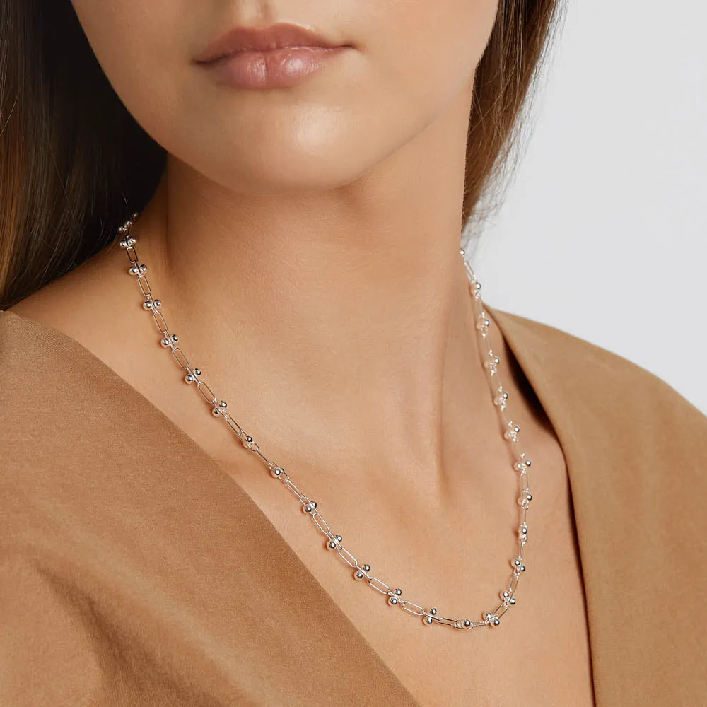 Fine Bauble Paperclip Chain Necklace in Silver