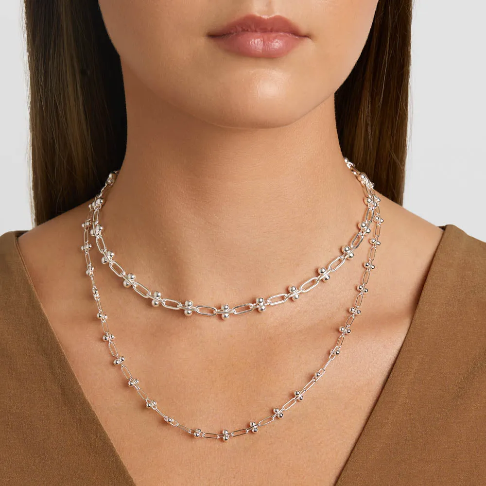 Fine Bauble Paperclip Chain Necklace in Silver