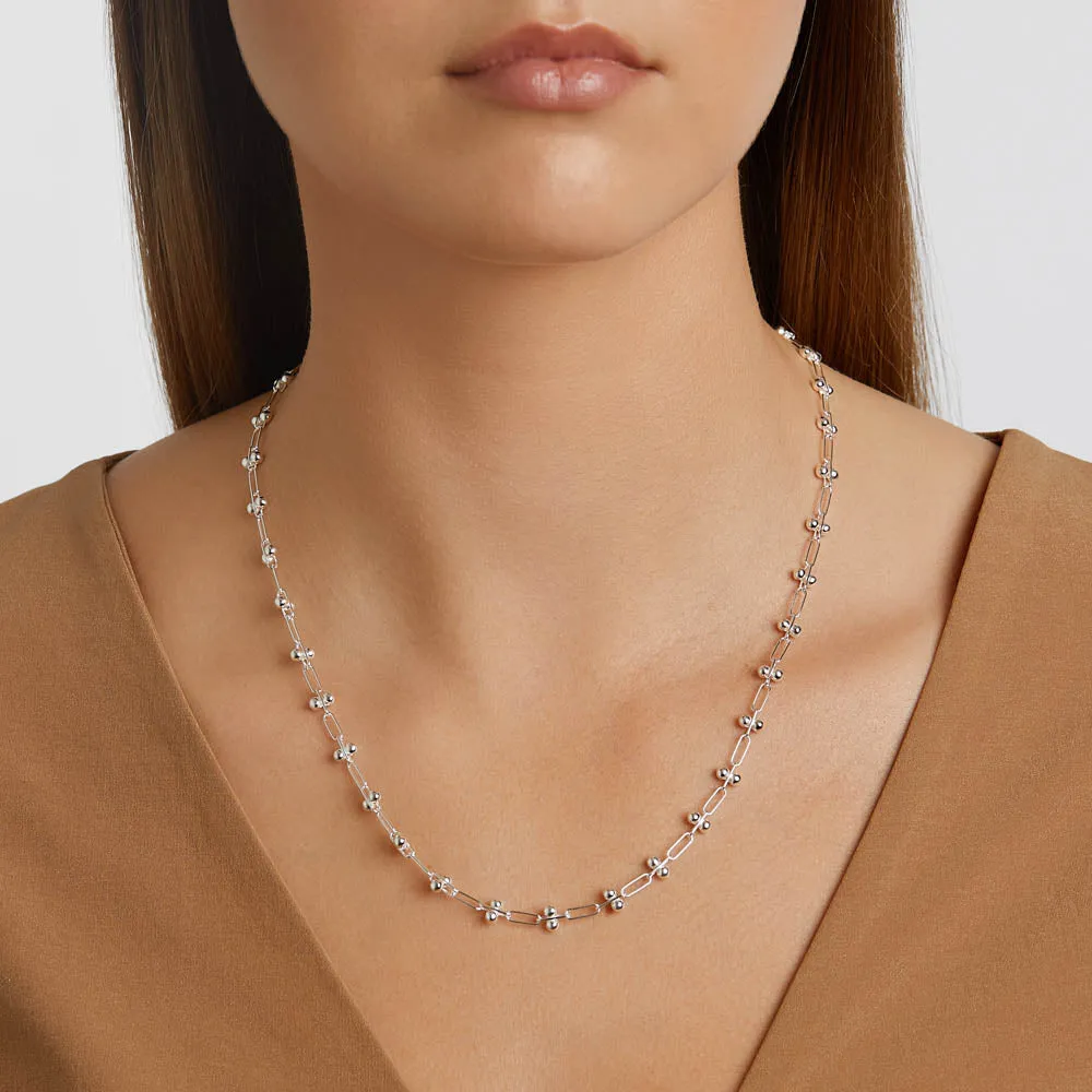 Fine Bauble Paperclip Chain Necklace in Silver