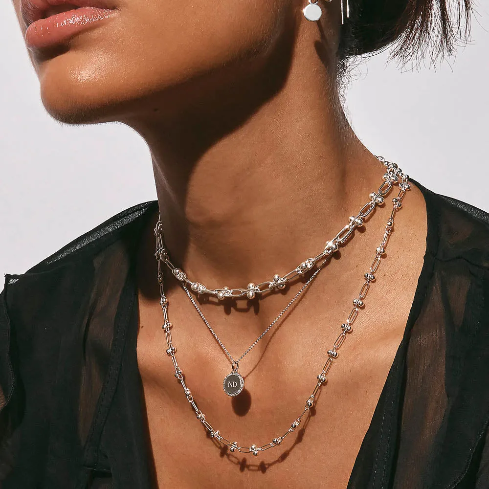 Fine Bauble Paperclip Chain Necklace in Silver