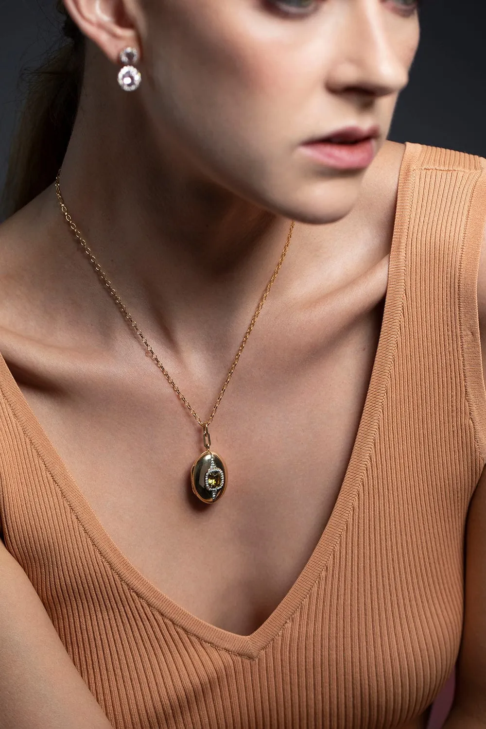 Garnet and Diamond Halo Locket Necklace