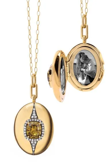 Garnet and Diamond Halo Locket Necklace