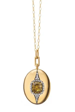 Garnet and Diamond Halo Locket Necklace