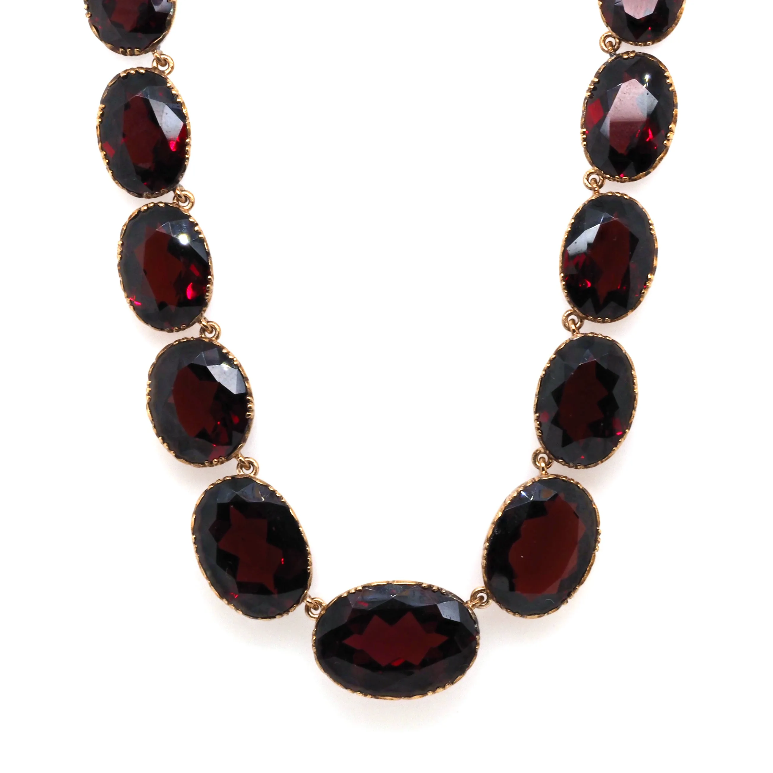 Georgian 15ct Yellow Gold Graduated Oval Garnet Necklace