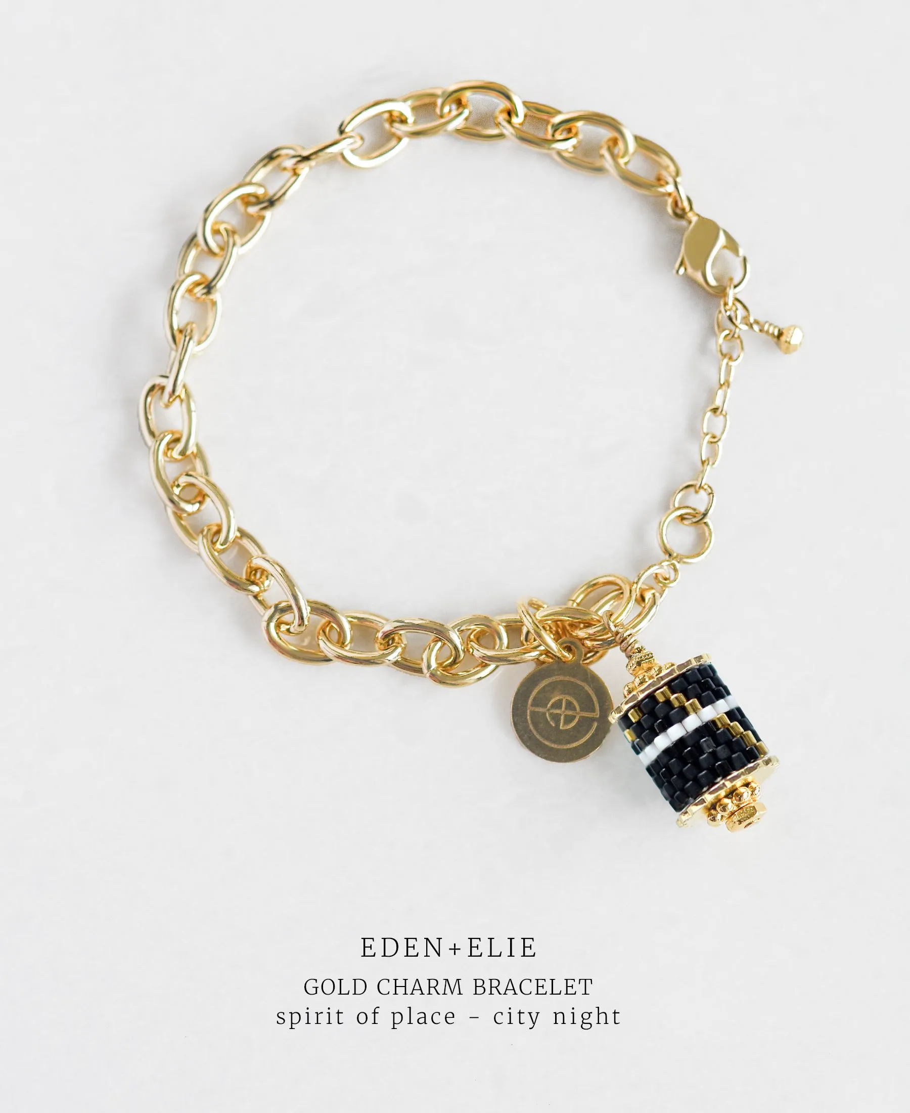 Gold Charm Bracelet   Adjustable Length Necklace Set - Spirit of Place City Night