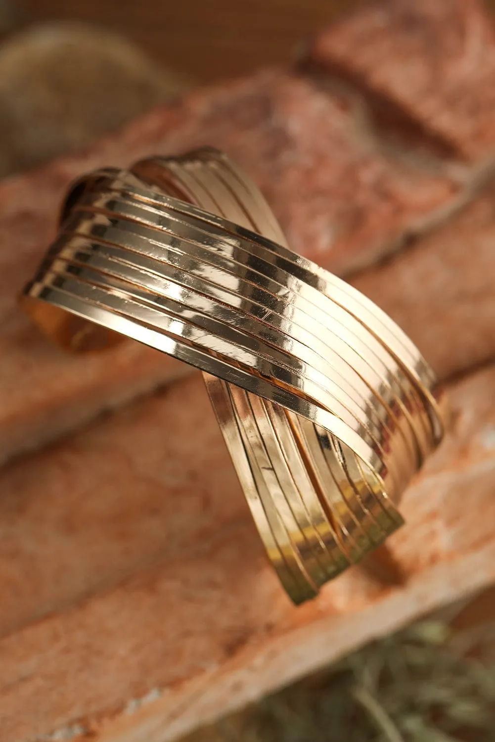 Gold Crossover Cuff Wide Bracelet | PRE ORDER