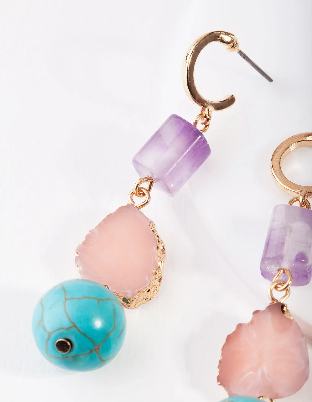 Gold Multi Turquoise, Rose Quartz, Amethyst Earrings