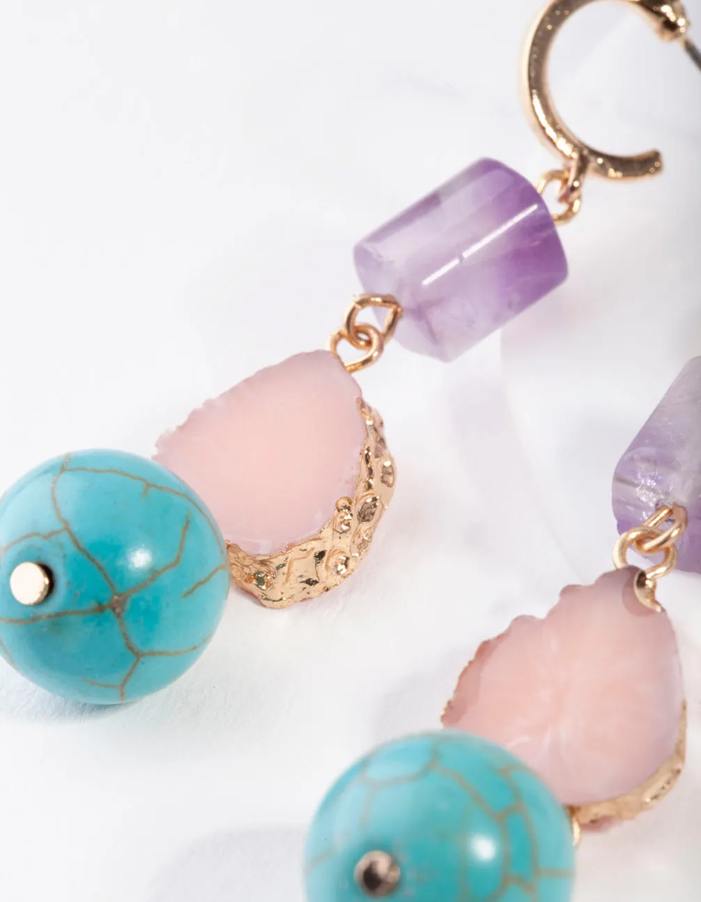 Gold Multi Turquoise, Rose Quartz, Amethyst Earrings